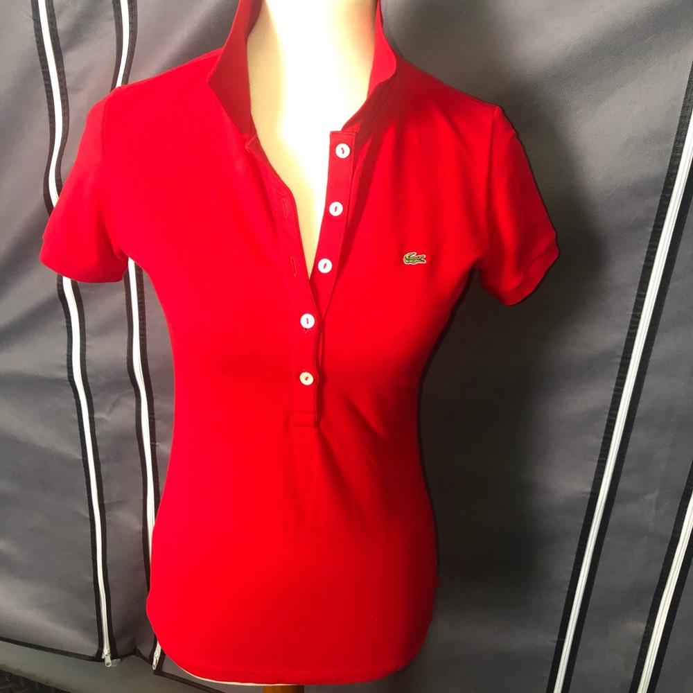 🆕 LACOSTE Red 5-button Polo Shirt